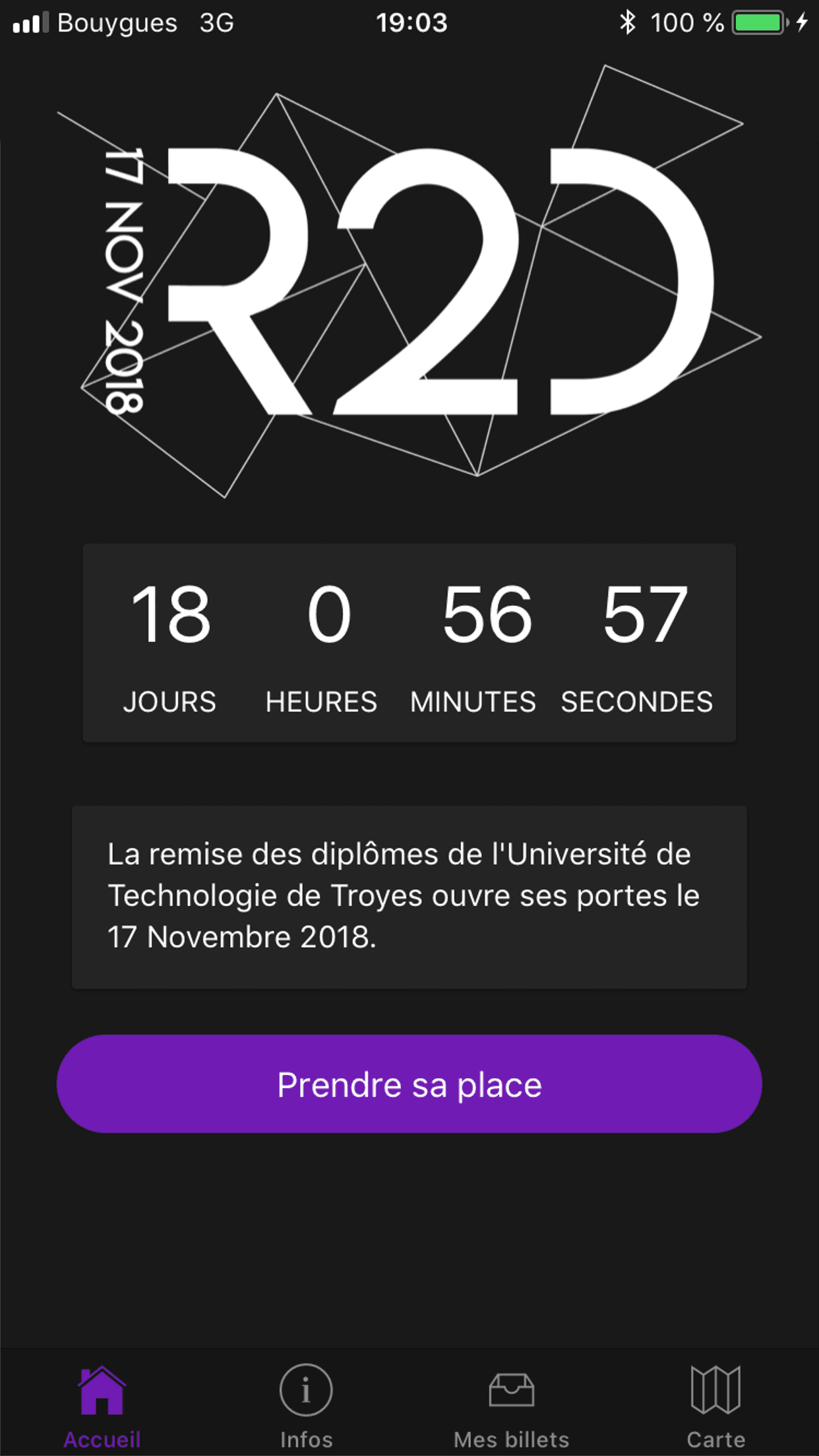 Billetterie BDE — home with countdown to the R2D event