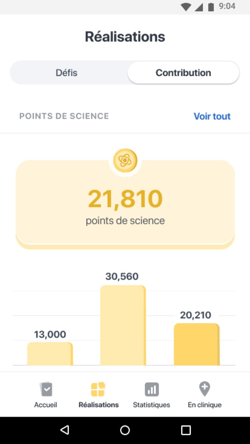Konectom — auto-évaluation clinique (écran 2)