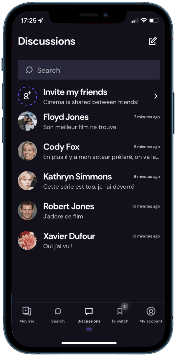 Movizer — écran des discussions entre amis autour d'un film